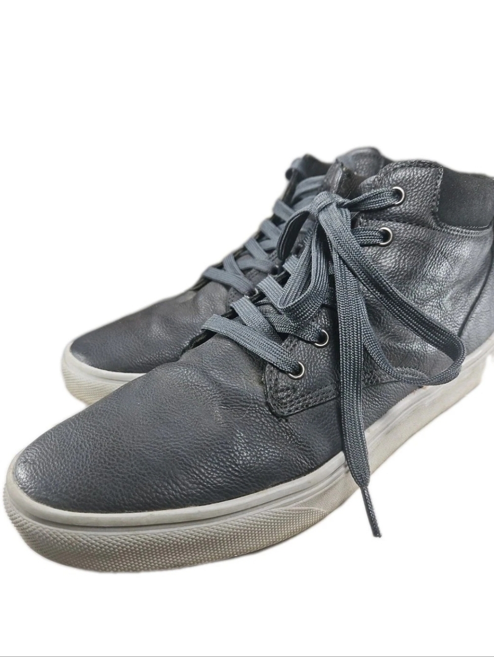 Perry Ellis Santa Cruz Men 10M Gray Faux Leather Sneaker Lace Shoe Sport Y2k[6C